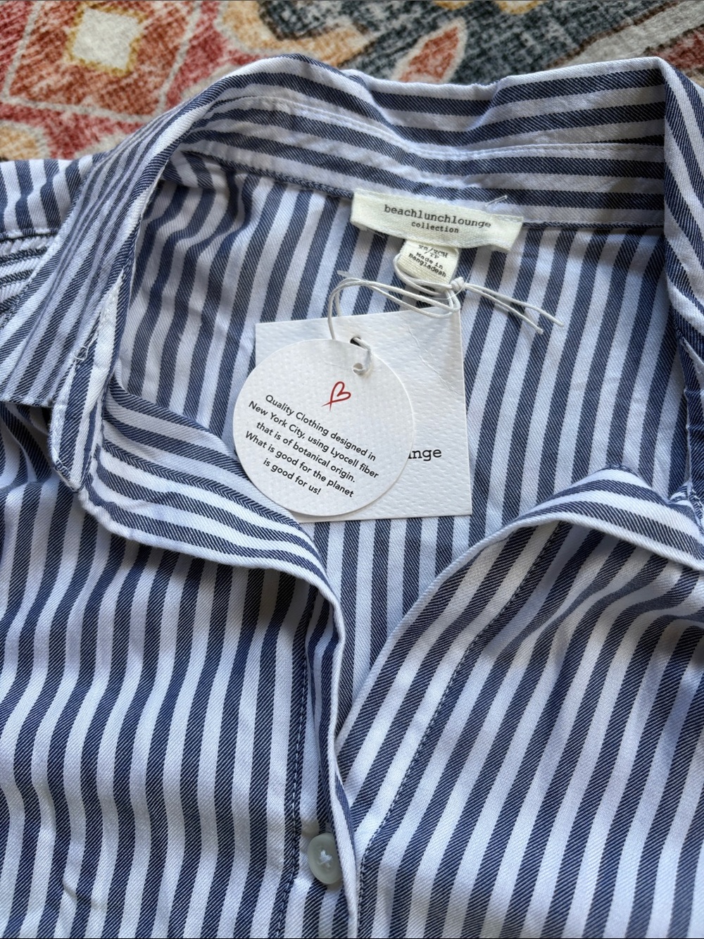 Beachlunchlounge isa majestic blue striped blouse lightweight smocked NWT top - Picture 5 of 8